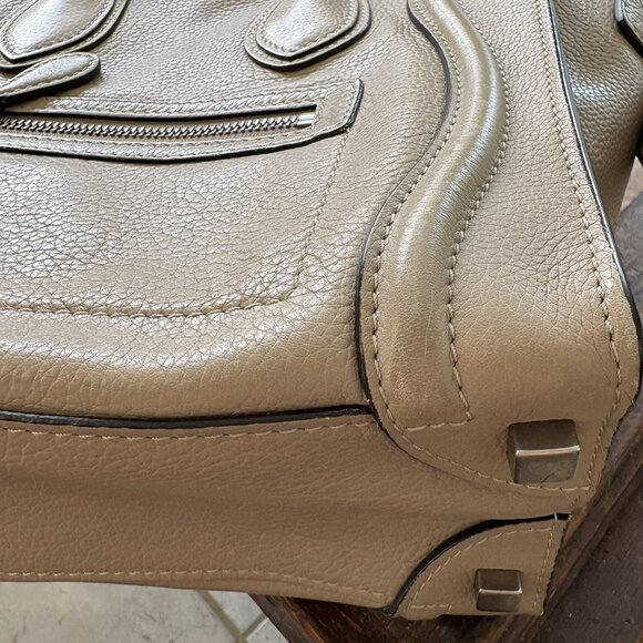 Celine Drummed Calfskin Micro Luggage Tote Dune Taupe Beige Authentic - Picture 12 of 16